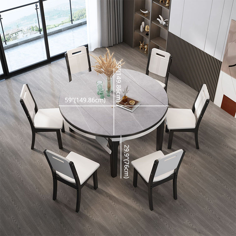 7 Pcs Modern Dining Room Set with Round Table and 4 Legs Base Dining Set with Armless Chairs Clearhalo 'Dining Room Sets' 'Dining Tables & Seating' 'dining_room_set' 'furn' 'furn_dining_room_set' 'Furniture' 'furniture_dining_room_set' 'Kitchen & Dining Furniture' 'kitchen&dining_furn' 'kitchen' 3492092