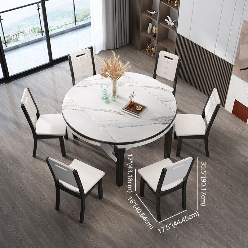 7 Pcs Modern Dining Room Set with Round Table and 4 Legs Base Dining Set with Armless Chairs Clearhalo 'Dining Room Sets' 'Dining Tables & Seating' 'dining_room_set' 'furn' 'furn_dining_room_set' 'Furniture' 'furniture_dining_room_set' 'Kitchen & Dining Furniture' 'kitchen&dining_furn' 'kitchen' 3492093