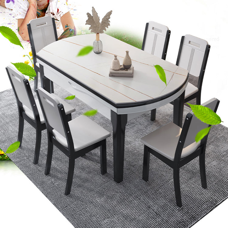 7 Pcs Modern Dining Room Set with Round Table and 4 Legs Base Dining Set with Armless Chairs Clearhalo 'Dining Room Sets' 'Dining Tables & Seating' 'dining_room_set' 'furn' 'furn_dining_room_set' 'Furniture' 'furniture_dining_room_set' 'Kitchen & Dining Furniture' 'kitchen&dining_furn' 'kitchen' 3492094