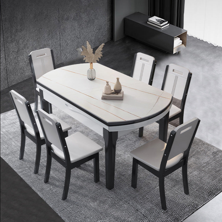 7 Pcs Modern Dining Room Set with Round Table and 4 Legs Base Dining Set with Armless Chairs Clearhalo 'Dining Room Sets' 'Dining Tables & Seating' 'dining_room_set' 'furn' 'furn_dining_room_set' 'Furniture' 'furniture_dining_room_set' 'Kitchen & Dining Furniture' 'kitchen&dining_furn' 'kitchen' 3492095