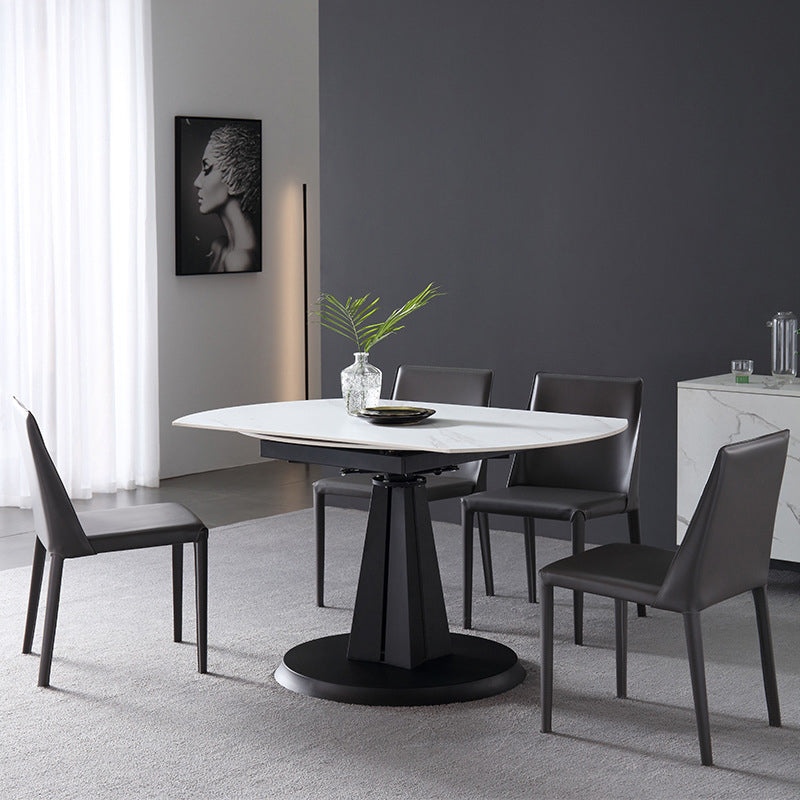 Metal Modern Dining Room Set with Round Table and Pedestal Base Dining Set with Wingback Chairs 5 Piece Set Clearhalo 'Dining Room Sets' 'Dining Tables & Seating' 'dining_room_set' 'furn' 'furn_dining_room_set' 'Furniture' 'furniture_dining_room_set' 'Kitchen & Dining Furniture' 'kitchen&dining_furn' 'kitchen' 3492131