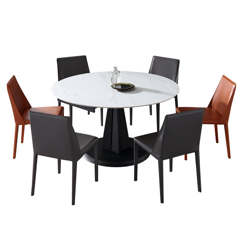 Metal Modern Dining Room Set with Round Table and Pedestal Base Dining Set with Wingback Chairs 7 Piece Set Clearhalo 'Dining Room Sets' 'Dining Tables & Seating' 'dining_room_set' 'furn' 'furn_dining_room_set' 'Furniture' 'furniture_dining_room_set' 'Kitchen & Dining Furniture' 'kitchen&dining_furn' 'kitchen' 3492134
