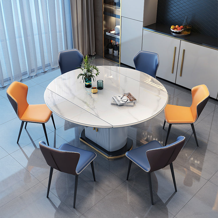 Contemporary Sintered Stone Dining Room Set Foldable Standard Height Formal Dining Table Furniture White 7 Piece Set Clearhalo 'Dining Room Sets' 'Dining Tables & Seating' 'dining_room_set' 'furn' 'furn_dining_room_set' 'Furniture' 'furniture_dining_room_set' 'Kitchen & Dining Furniture' 'kitchen&dining_furn' 'kitchen' 3492153