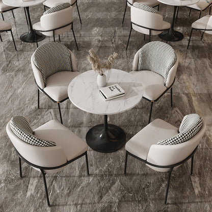 Glam Sintered Stone Dining Room Set Standard Height Metal Leg Dining Set with Round Table Black 5 Piece Set Clearhalo 'Dining Room Sets' 'Dining Tables & Seating' 'dining_room_set' 'furn' 'furn_dining_room_set' 'Furniture' 'furniture_dining_room_set' 'Kitchen & Dining Furniture' 'kitchen&dining_furn' 'kitchen' 3492165