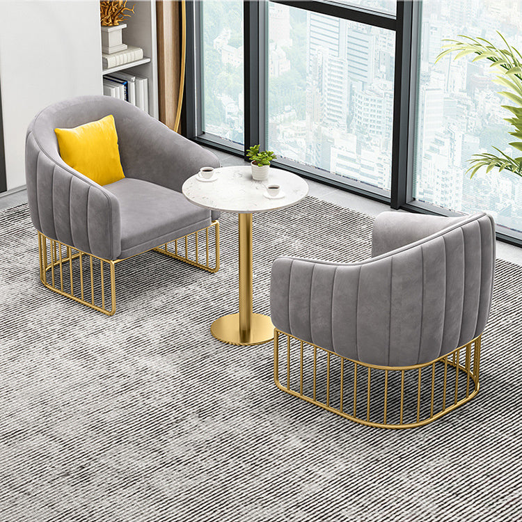 3 Pcs Metal Nordic Dining Room Set with Round Table and Metal Base Dining Set with Slipper Chairs Grey 3 Piece Set Clearhalo 'Dining Room Sets' 'Dining Tables & Seating' 'dining_room_set' 'furn' 'furn_dining_room_set' 'Furniture' 'furniture_dining_room_set' 'Kitchen & Dining Furniture' 'kitchen&dining_furn' 'kitchen' 3492177