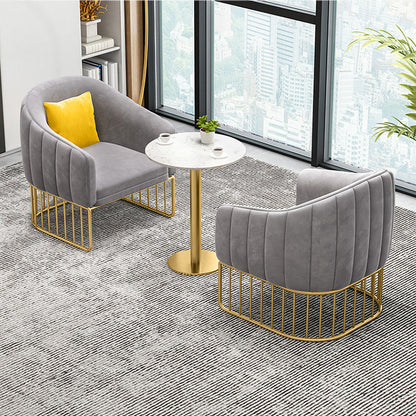 3 Pcs Metal Nordic Dining Room Set with Round Table and Metal Base Dining Set with Slipper Chairs Grey 3 Piece Set Clearhalo 'Dining Room Sets' 'Dining Tables & Seating' 'dining_room_set' 'furn' 'furn_dining_room_set' 'Furniture' 'furniture_dining_room_set' 'Kitchen & Dining Furniture' 'kitchen&dining_furn' 'kitchen' 3492177