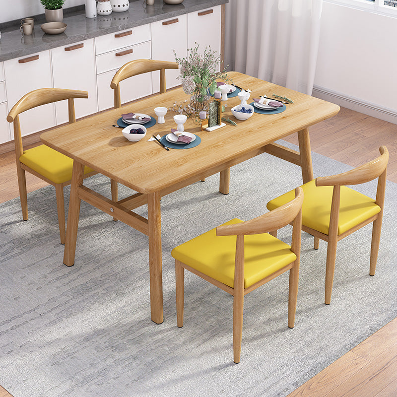 Rectangle Contemporary MDF Dining Room Set Standard Height Dining Furniture Set with Trestle Base Yellow 5 Piece Set Clearhalo 'Dining Room Sets' 'Dining Tables & Seating' 'dining_room_set' 'furn' 'furn_dining_room_set' 'Furniture' 'furniture_dining_room_set' 'Kitchen & Dining Furniture' 'kitchen&dining_furn' 'kitchen' 3492183