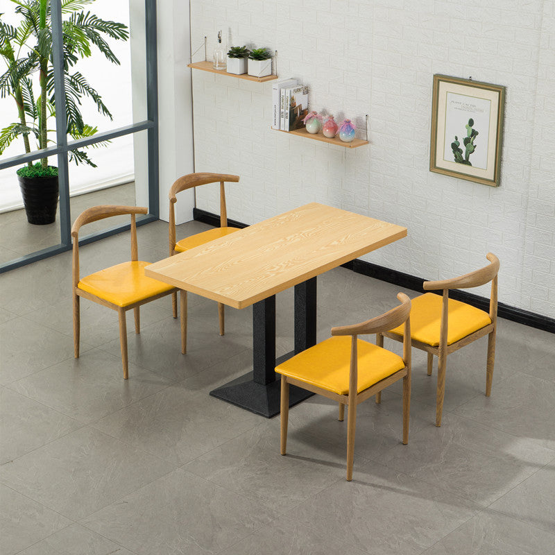 MDF 5 Pcs Modern Dining Room Set with Cow Horn Chairs Standard Height Dinette Set Yellow 5 Piece Set Clearhalo 'Dining Room Sets' 'Dining Tables & Seating' 'dining_room_set' 'furn' 'furn_dining_room_set' 'Furniture' 'furniture_dining_room_set' 'Kitchen & Dining Furniture' 'kitchen&dining_furn' 'kitchen' 3492201