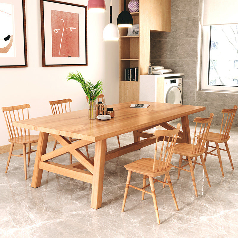 Contemporary Wood Top Dining Table with Rectangle Dining Table Furniture with Trestle Table Clearhalo 'Dining Room Sets' 'Dining Tables & Seating' 'dining_room_set' 'furn' 'furn_dining_room_set' 'Furniture' 'furniture_dining_room_set' 'Kitchen & Dining Furniture' 'kitchen&dining_furn' 'kitchen' 3492298