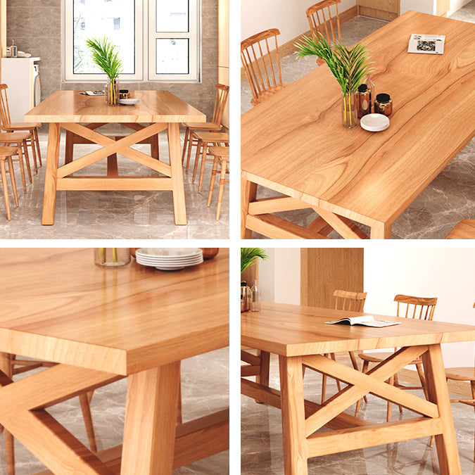 Contemporary Wood Top Dining Table with Rectangle Dining Table Furniture with Trestle Table Clearhalo 'Dining Room Sets' 'Dining Tables & Seating' 'dining_room_set' 'furn' 'furn_dining_room_set' 'Furniture' 'furniture_dining_room_set' 'Kitchen & Dining Furniture' 'kitchen&dining_furn' 'kitchen' 3492302