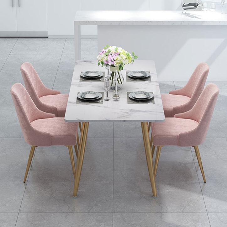 Scandinavian Faux Marble Top Dining Room Set with Rectangle Table and 4 Legs Base Dining Set Clearhalo 'Dining Room Sets' 'Dining Tables & Seating' 'dining_room_set' 'furn' 'furn_dining_room_set' 'Furniture' 'furniture_dining_room_set' 'Kitchen & Dining Furniture' 'kitchen&dining_furn' 'kitchen' 3492360