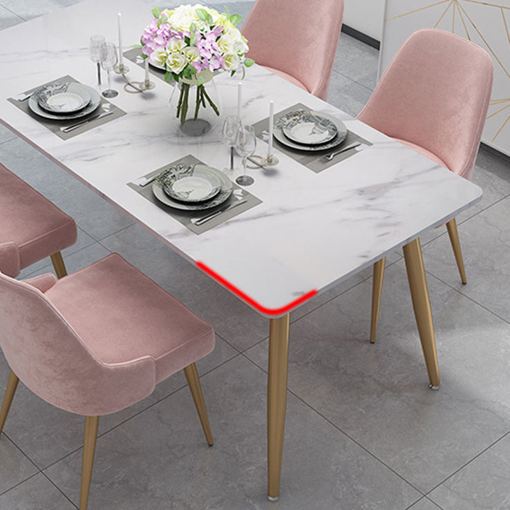 Scandinavian Faux Marble Top Dining Room Set with Rectangle Table and 4 Legs Base Dining Set Clearhalo 'Dining Room Sets' 'Dining Tables & Seating' 'dining_room_set' 'furn' 'furn_dining_room_set' 'Furniture' 'furniture_dining_room_set' 'Kitchen & Dining Furniture' 'kitchen&dining_furn' 'kitchen' 3492362