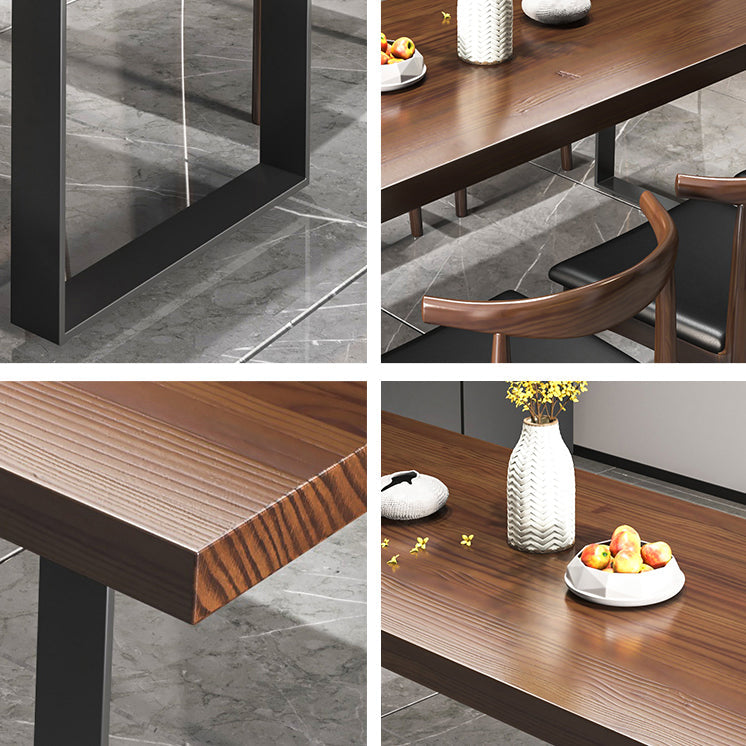 Industrial Style Solid Wood Dining Set with Fixed Table and Double Pedestal Base Clearhalo 'Dining Room Sets' 'Dining Tables & Seating' 'dining_room_set' 'furn' 'furn_dining_room_set' 'Furniture' 'furniture_dining_room_set' 'Kitchen & Dining Furniture' 'kitchen&dining_furn' 'kitchen' 3492392