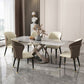 Modern Style Traditional Height Dining Set with Grey Fixed Rectangle Shape Table and Trestle Base Clearhalo 'Dining Room Sets' 'Dining Tables & Seating' 'dining_room_set' 'furn' 'furn_dining_room_set' 'Furniture' 'furniture_dining_room_set' 'Kitchen & Dining Furniture' 'kitchen&dining_furn' 'kitchen' 3492403