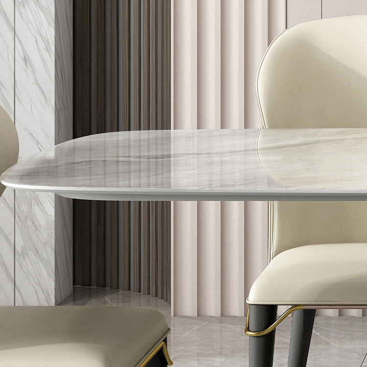 Modern Style Traditional Height Dining Set with Grey Fixed Rectangle Shape Table and Trestle Base Clearhalo 'Dining Room Sets' 'Dining Tables & Seating' 'dining_room_set' 'furn' 'furn_dining_room_set' 'Furniture' 'furniture_dining_room_set' 'Kitchen & Dining Furniture' 'kitchen&dining_furn' 'kitchen' 3492406