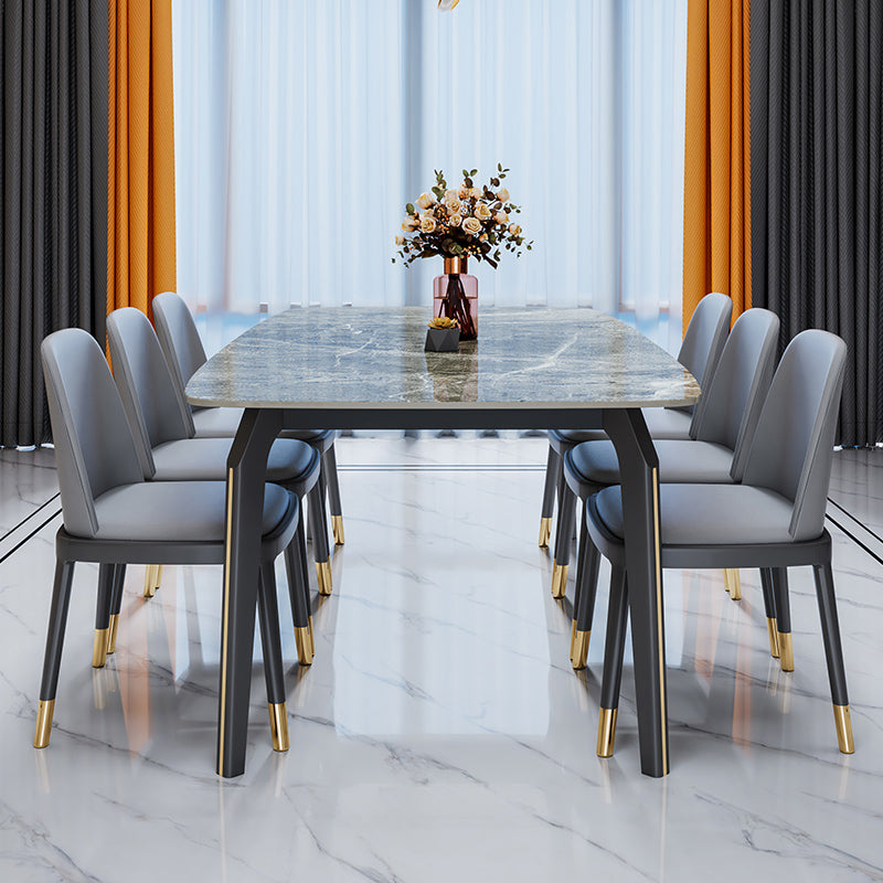 Minimalist Style Traditional Height Dining Set with Fixed Table and 4 Black Legs Base 7 Piece Set Clearhalo 'Dining Room Sets' 'Dining Tables & Seating' 'dining_room_set' 'furn' 'furn_dining_room_set' 'Furniture' 'furniture_dining_room_set' 'Kitchen & Dining Furniture' 'kitchen&dining_furn' 'kitchen' 3492419