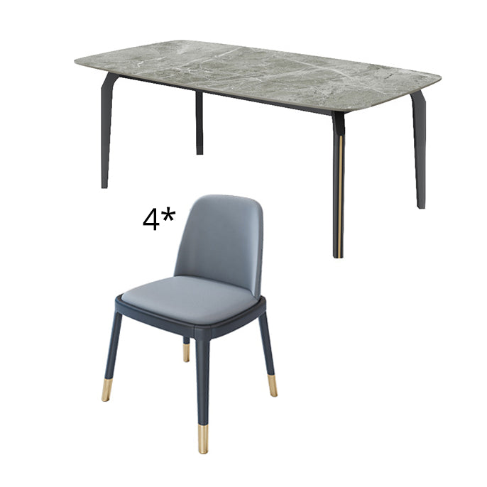 Minimalist Style Traditional Height Dining Set with Fixed Table and 4 Black Legs Base 70.9"L x 35.4"W x 29.5"H 5 Piece Set Clearhalo 'Dining Room Sets' 'Dining Tables & Seating' 'dining_room_set' 'furn' 'furn_dining_room_set' 'Furniture' 'furniture_dining_room_set' 'Kitchen & Dining Furniture' 'kitchen&dining_furn' 'kitchen' 3492420