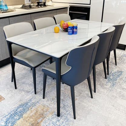 Modern Style Traditional Height Dining Set with White Fixed Table and 4 Black Legs Base 7 Piece Set Clearhalo 'Dining Room Sets' 'Dining Tables & Seating' 'dining_room_set' 'furn' 'furn_dining_room_set' 'Furniture' 'furniture_dining_room_set' 'Kitchen & Dining Furniture' 'kitchen&dining_furn' 'kitchen' 3492445