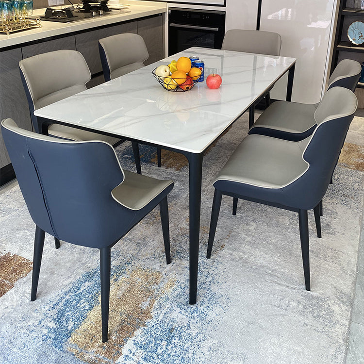 Modern Style Traditional Height Dining Set with White Fixed Table and 4 Black Legs Base Clearhalo 'Dining Room Sets' 'Dining Tables & Seating' 'dining_room_set' 'furn' 'furn_dining_room_set' 'Furniture' 'furniture_dining_room_set' 'Kitchen & Dining Furniture' 'kitchen&dining_furn' 'kitchen' 3492446