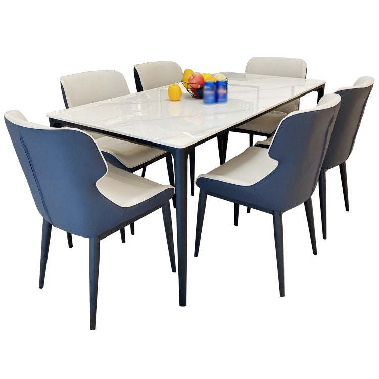 Modern Style Traditional Height Dining Set with White Fixed Table and 4 Black Legs Base Clearhalo 'Dining Room Sets' 'Dining Tables & Seating' 'dining_room_set' 'furn' 'furn_dining_room_set' 'Furniture' 'furniture_dining_room_set' 'Kitchen & Dining Furniture' 'kitchen&dining_furn' 'kitchen' 3492449