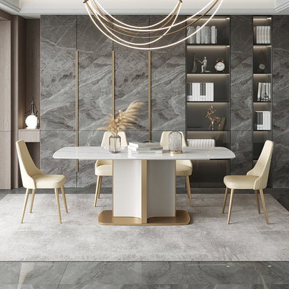 Modern Style Traditional Height Dining Set with Fixed Rectangle Shape Table and Pedestal Base 5 Piece Set Clearhalo 'Dining Room Sets' 'Dining Tables & Seating' 'dining_room_set' 'furn' 'furn_dining_room_set' 'Furniture' 'furniture_dining_room_set' 'Kitchen & Dining Furniture' 'kitchen&dining_furn' 'kitchen' 3492475