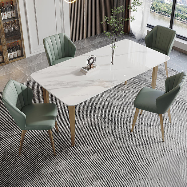 Modern Style Traditional Height Dining Set with Fixed Rectangle Shape Table and 4 Gold Legs Base 5 Piece Set Clearhalo 'Dining Room Sets' 'Dining Tables & Seating' 'dining_room_set' 'furn' 'furn_dining_room_set' 'Furniture' 'furniture_dining_room_set' 'Kitchen & Dining Furniture' 'kitchen&dining_furn' 'kitchen' 3492492