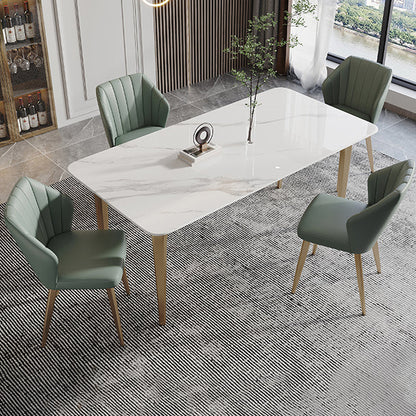 Modern Style Traditional Height Dining Set with Fixed Rectangle Shape Table and 4 Gold Legs Base 5 Piece Set Clearhalo 'Dining Room Sets' 'Dining Tables & Seating' 'dining_room_set' 'furn' 'furn_dining_room_set' 'Furniture' 'furniture_dining_room_set' 'Kitchen & Dining Furniture' 'kitchen&dining_furn' 'kitchen' 3492492