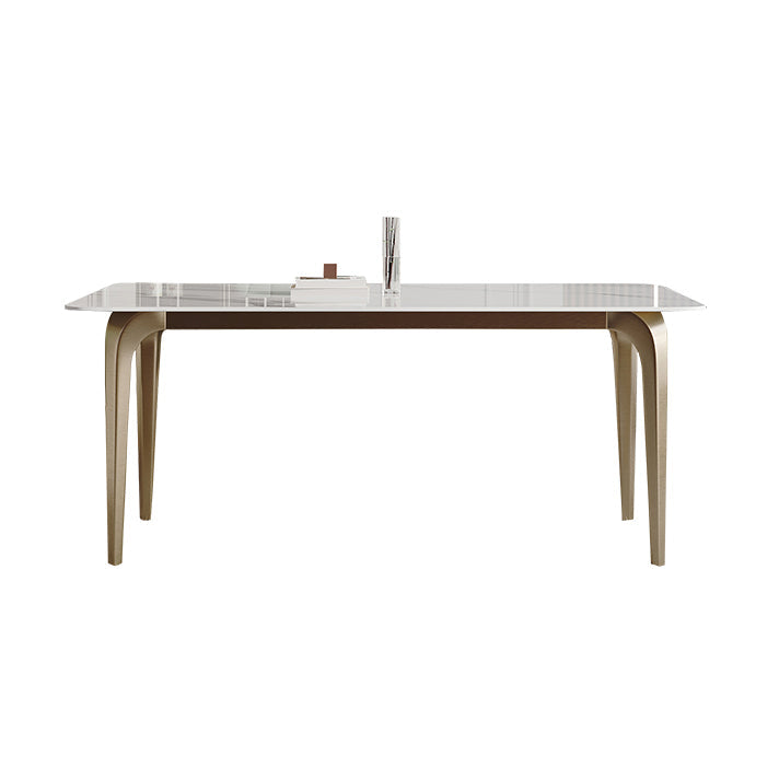 Modern Style Traditional Height Dining Set with Fixed Rectangle Shape Table and 4 Gold Legs Base Clearhalo 'Dining Room Sets' 'Dining Tables & Seating' 'dining_room_set' 'furn' 'furn_dining_room_set' 'Furniture' 'furniture_dining_room_set' 'Kitchen & Dining Furniture' 'kitchen&dining_furn' 'kitchen' 3492495