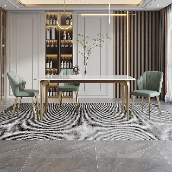 Modern Style Traditional Height Dining Set with Fixed Rectangle Shape Table and 4 Gold Legs Base Clearhalo 'Dining Room Sets' 'Dining Tables & Seating' 'dining_room_set' 'furn' 'furn_dining_room_set' 'Furniture' 'furniture_dining_room_set' 'Kitchen & Dining Furniture' 'kitchen&dining_furn' 'kitchen' 3492507