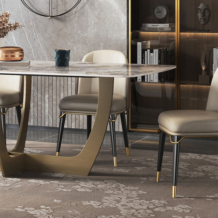 Minimalist Style Sintered Stone Dining Table with Rectangle Shape Fixed Table and Trestle Base Clearhalo 'Dining Room Sets' 'Dining Tables & Seating' 'dining_room_set' 'furn' 'furn_dining_room_set' 'Furniture' 'furniture_dining_room_set' 'Kitchen & Dining Furniture' 'kitchen&dining_furn' 'kitchen' 3492514