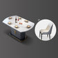 Contemporary Style Sintered Stone Dining Table with Self-Storing Leaf and Pedestal Base White 5 Piece Set Clearhalo 'Dining Room Sets' 'Dining Tables & Seating' 'dining_room_set' 'furn' 'furn_dining_room_set' 'Furniture' 'furniture_dining_room_set' 'Kitchen & Dining Furniture' 'kitchen&dining_furn' 'kitchen' 3492524