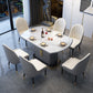 Contemporary Style Sintered Stone Dining Table with Self-Storing Leaf and Pedestal Base White 7 Piece Set Clearhalo 'Dining Room Sets' 'Dining Tables & Seating' 'dining_room_set' 'furn' 'furn_dining_room_set' 'Furniture' 'furniture_dining_room_set' 'Kitchen & Dining Furniture' 'kitchen&dining_furn' 'kitchen' 3492526