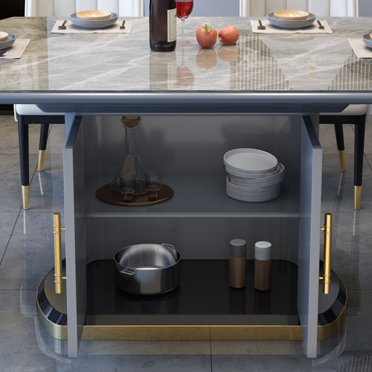 Contemporary Style Sintered Stone Dining Table with Self-Storing Leaf and Pedestal Base Clearhalo 'Dining Room Sets' 'Dining Tables & Seating' 'dining_room_set' 'furn' 'furn_dining_room_set' 'Furniture' 'furniture_dining_room_set' 'Kitchen & Dining Furniture' 'kitchen&dining_furn' 'kitchen' 3492531