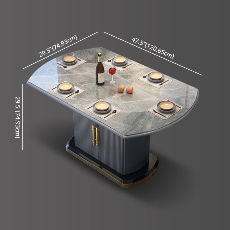 Contemporary Style Sintered Stone Dining Table with Self-Storing Leaf and Pedestal Base Clearhalo 'Dining Room Sets' 'Dining Tables & Seating' 'dining_room_set' 'furn' 'furn_dining_room_set' 'Furniture' 'furniture_dining_room_set' 'Kitchen & Dining Furniture' 'kitchen&dining_furn' 'kitchen' 3492533