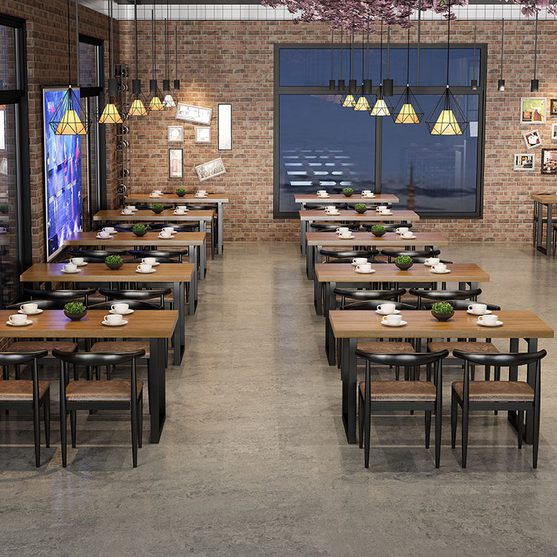 Industrial Style Solid Wood Dining Set with Traditional Height Table and Double Pedestal Base Clearhalo 'Dining Room Sets' 'Dining Tables & Seating' 'dining_room_set' 'furn' 'furn_dining_room_set' 'Furniture' 'furniture_dining_room_set' 'Kitchen & Dining Furniture' 'kitchen&dining_furn' 'kitchen' 3492550