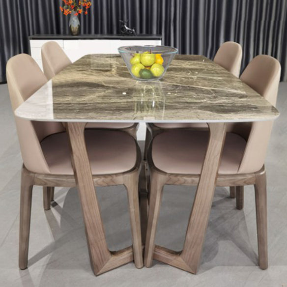 Contemporary Style Sintered Stone Dining Table with Grey Fixed Table and Trestle Base 5 Piece Set Clearhalo 'Dining Room Sets' 'Dining Tables & Seating' 'dining_room_set' 'furn' 'furn_dining_room_set' 'Furniture' 'furniture_dining_room_set' 'Kitchen & Dining Furniture' 'kitchen&dining_furn' 'kitchen' 3492551