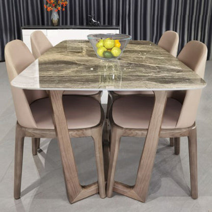 Contemporary Style Sintered Stone Dining Table with Grey Fixed Table and Trestle Base 5 Piece Set Clearhalo 'Dining Room Sets' 'Dining Tables & Seating' 'dining_room_set' 'furn' 'furn_dining_room_set' 'Furniture' 'furniture_dining_room_set' 'Kitchen & Dining Furniture' 'kitchen&dining_furn' 'kitchen' 3492551