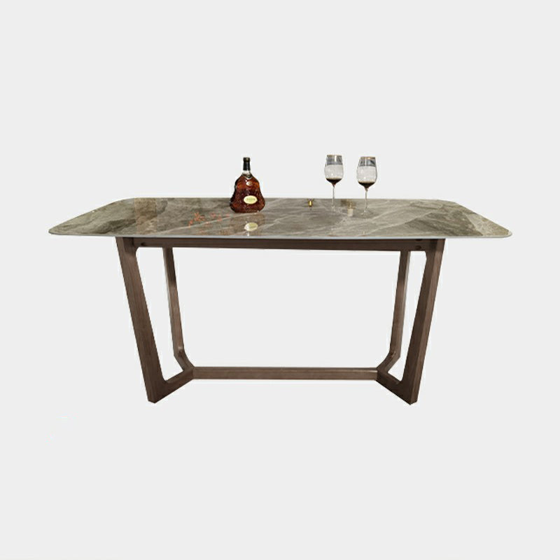 Contemporary Style Sintered Stone Dining Table with Grey Fixed Table and Trestle Base Clearhalo 'Dining Room Sets' 'Dining Tables & Seating' 'dining_room_set' 'furn' 'furn_dining_room_set' 'Furniture' 'furniture_dining_room_set' 'Kitchen & Dining Furniture' 'kitchen&dining_furn' 'kitchen' 3492555