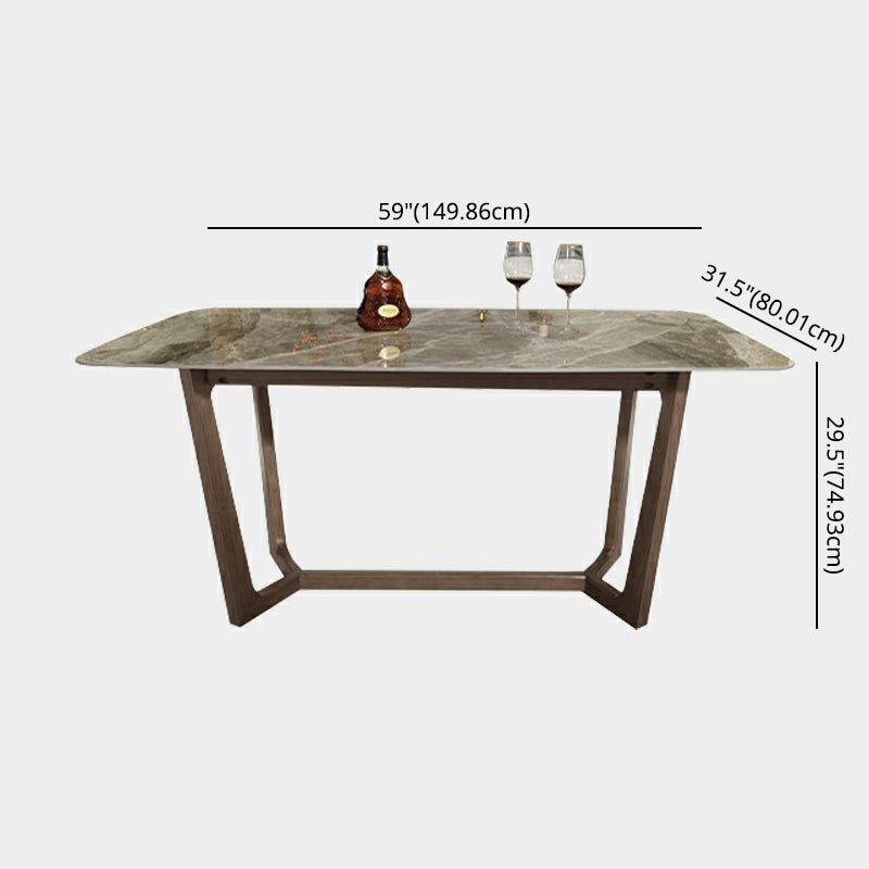 Contemporary Style Sintered Stone Dining Table with Grey Fixed Table and Trestle Base Clearhalo 'Dining Room Sets' 'Dining Tables & Seating' 'dining_room_set' 'furn' 'furn_dining_room_set' 'Furniture' 'furniture_dining_room_set' 'Kitchen & Dining Furniture' 'kitchen&dining_furn' 'kitchen' 3492560
