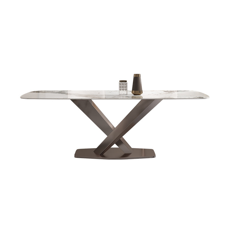 Minimalist Style Sintered Stone Dining Table with White Fixed Table and Trestle Base for Home Use Clearhalo 'Dining Room Sets' 'Dining Tables & Seating' 'dining_room_set' 'furn' 'furn_dining_room_set' 'Furniture' 'furniture_dining_room_set' 'Kitchen & Dining Furniture' 'kitchen&dining_furn' 'kitchen' 3492568