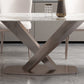 Minimalist Style Sintered Stone Dining Table with White Fixed Table and Trestle Base for Home Use Clearhalo 'Dining Room Sets' 'Dining Tables & Seating' 'dining_room_set' 'furn' 'furn_dining_room_set' 'Furniture' 'furniture_dining_room_set' 'Kitchen & Dining Furniture' 'kitchen&dining_furn' 'kitchen' 3492569
