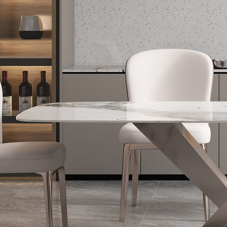 Minimalist Style Sintered Stone Dining Table with White Fixed Table and Trestle Base for Home Use Clearhalo 'Dining Room Sets' 'Dining Tables & Seating' 'dining_room_set' 'furn' 'furn_dining_room_set' 'Furniture' 'furniture_dining_room_set' 'Kitchen & Dining Furniture' 'kitchen&dining_furn' 'kitchen' 3492570