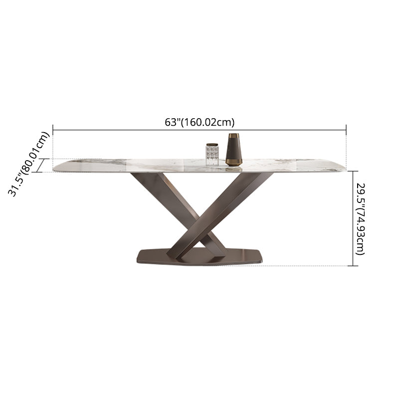 Minimalist Style Sintered Stone Dining Table with White Fixed Table and Trestle Base for Home Use Clearhalo 'Dining Room Sets' 'Dining Tables & Seating' 'dining_room_set' 'furn' 'furn_dining_room_set' 'Furniture' 'furniture_dining_room_set' 'Kitchen & Dining Furniture' 'kitchen&dining_furn' 'kitchen' 3492575