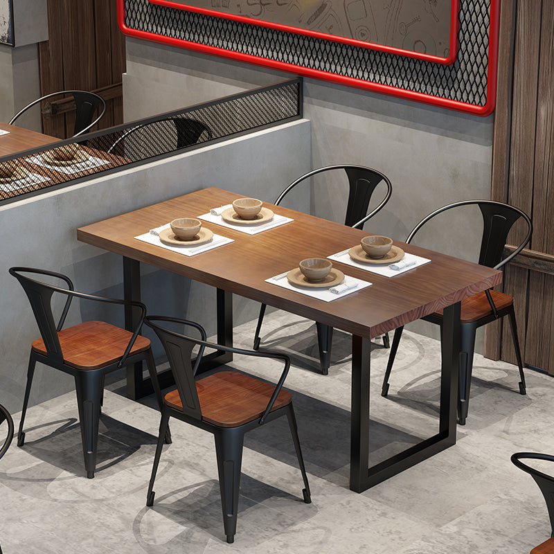 Industrial Style Solid Wood Dining Set with Fixed Table and Double Pedestal Base for Home Use Clearhalo 'Dining Room Sets' 'Dining Tables & Seating' 'dining_room_set' 'furn' 'furn_dining_room_set' 'Furniture' 'furniture_dining_room_set' 'Kitchen & Dining Furniture' 'kitchen&dining_furn' 'kitchen' 3492580