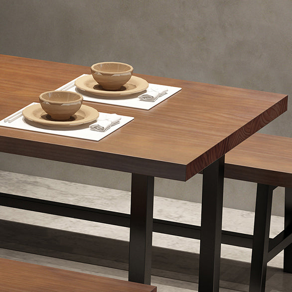 Industrial Style Solid Wood Dining Set with Fixed Table and Double Pedestal Base for Home Use Clearhalo 'Dining Room Sets' 'Dining Tables & Seating' 'dining_room_set' 'furn' 'furn_dining_room_set' 'Furniture' 'furniture_dining_room_set' 'Kitchen & Dining Furniture' 'kitchen&dining_furn' 'kitchen' 3492584