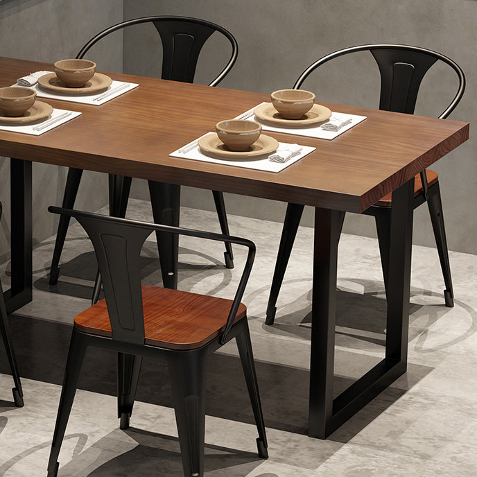 Industrial Style Solid Wood Dining Set with Fixed Table and Double Pedestal Base for Home Use Clearhalo 'Dining Room Sets' 'Dining Tables & Seating' 'dining_room_set' 'furn' 'furn_dining_room_set' 'Furniture' 'furniture_dining_room_set' 'Kitchen & Dining Furniture' 'kitchen&dining_furn' 'kitchen' 3492586