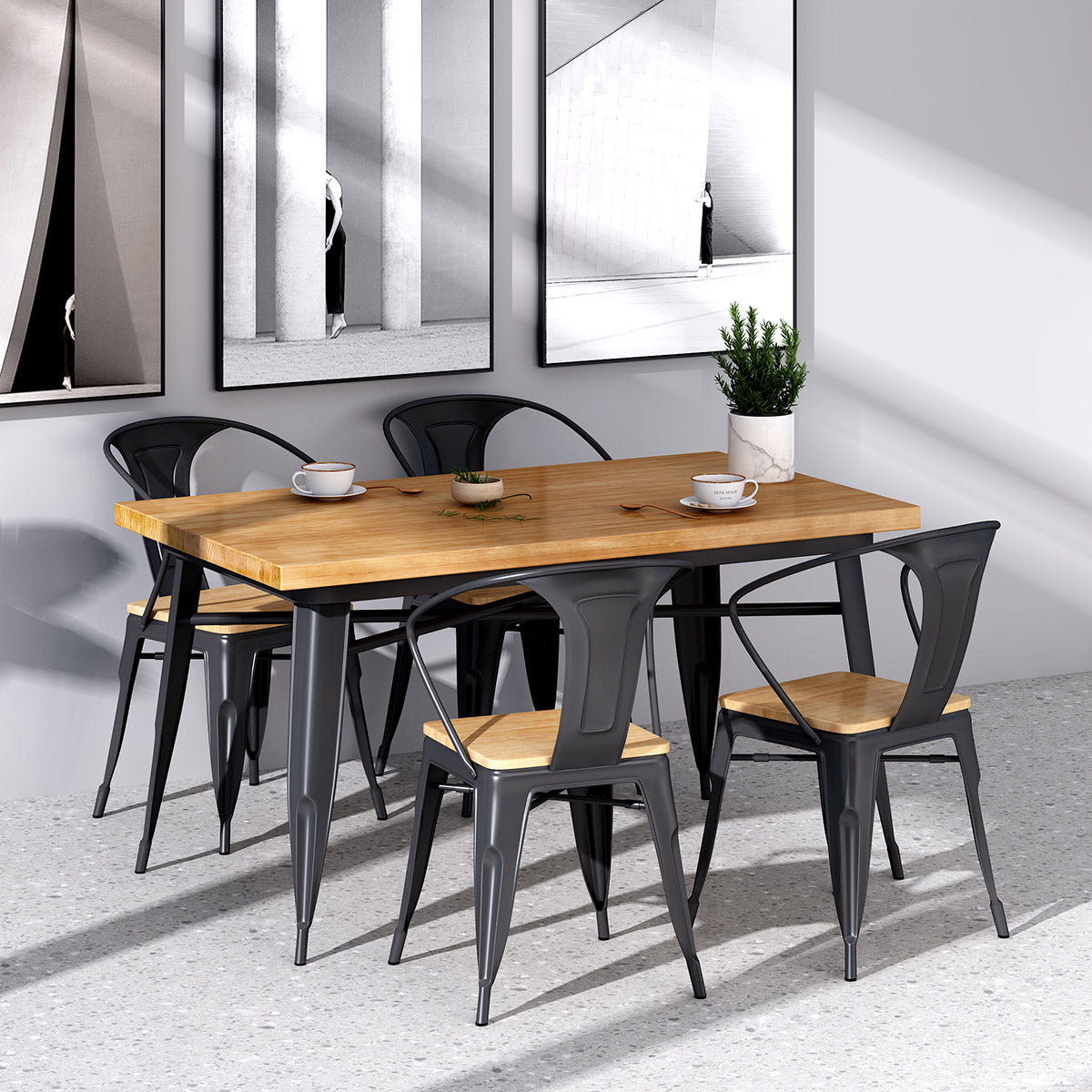 Industrial Style Solid Wood Dining Set with Fixed Table and 4 Legs Base for Home Use Clearhalo 'Dining Room Sets' 'Dining Tables & Seating' 'dining_room_set' 'furn' 'furn_dining_room_set' 'Furniture' 'furniture_dining_room_set' 'Kitchen & Dining Furniture' 'kitchen&dining_furn' 'kitchen' 3492592