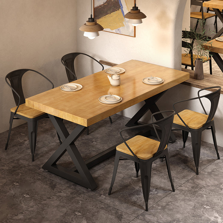 Industrial Style Solid Wood Dining Set with Traditional Height Fixed Table and Trestle Base Clearhalo 'Dining Room Sets' 'Dining Tables & Seating' 'dining_room_set' 'furn' 'furn_dining_room_set' 'Furniture' 'furniture_dining_room_set' 'Kitchen & Dining Furniture' 'kitchen&dining_furn' 'kitchen' 3492613
