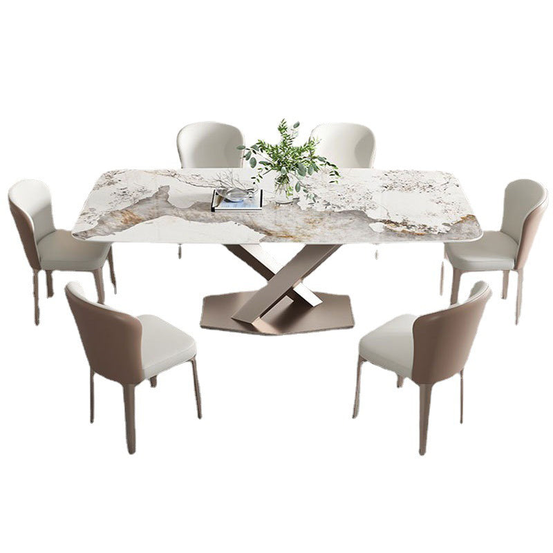 Minimalist Dining Table Sets with Rectangle Shape Table and Upholstered Chairs Clearhalo 'Dining Room Sets' 'Dining Tables & Seating' 'dining_room_set' 'furn' 'furn_dining_room_set' 'Furniture' 'furniture_dining_room_set' 'Kitchen & Dining Furniture' 'kitchen&dining_furn' 'kitchen' 3492675