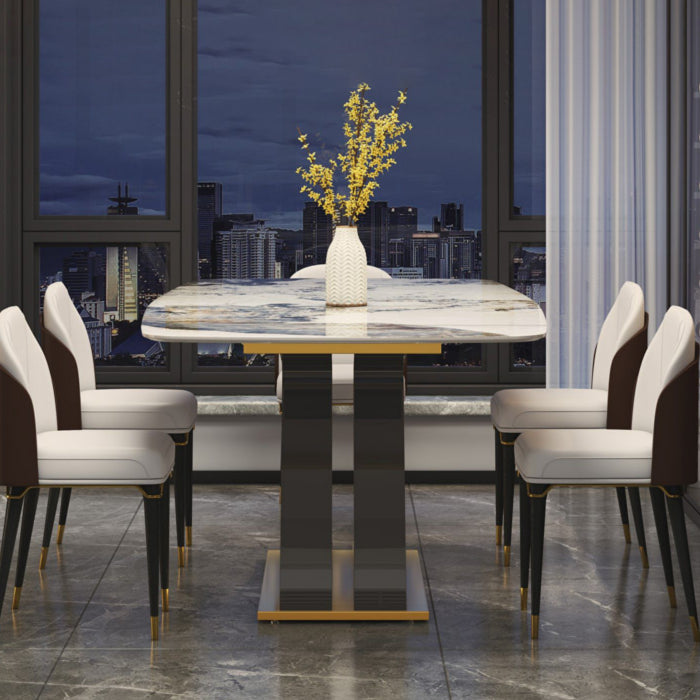 Dining Set of Modern Sintered Stone Table with Gold Metal Base Rectangle Dining Set for Restaurant 5 Piece Set Clearhalo 'Dining Room Sets' 'Dining Tables & Seating' 'dining_room_set' 'furn' 'furn_dining_room_set' 'Furniture' 'furniture_dining_room_set' 'Kitchen & Dining Furniture' 'kitchen&dining_furn' 'kitchen' 3492729